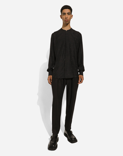 Dolce & Gabbana Silk Martini-fit Shirt With Plastron In Black