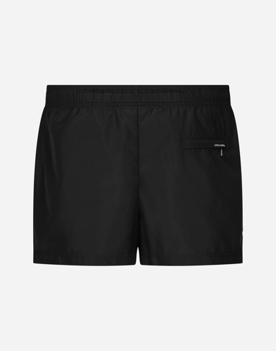 Dolce & Gabbana Printed Swim Trunks With Mid-length And Logo In Black