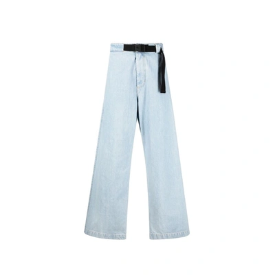 Shop Moncler Belted Denim Jeans In Blue