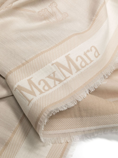 Shop Max Mara Wool Blend Printed Foulard In Beige
