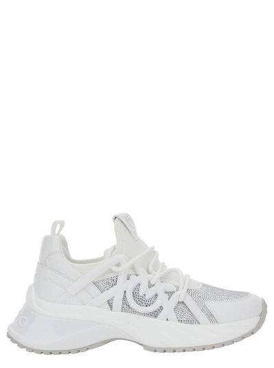 Shop Pinko 'ariel' White Sneakers With Love Birds Detail In Tech Fabric Woman
