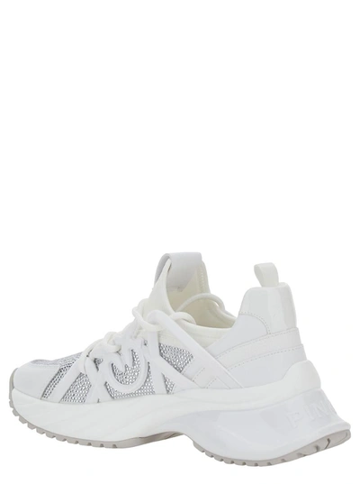 Shop Pinko 'ariel' White Sneakers With Love Birds Detail In Tech Fabric Woman