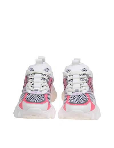 Shop Balmain Sneakers In Technical Material And Mesh In Blanc Rose