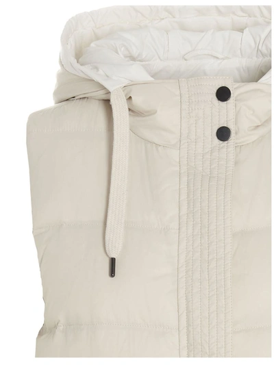 Shop Brunello Cucinelli Padded Hooded Vest In White