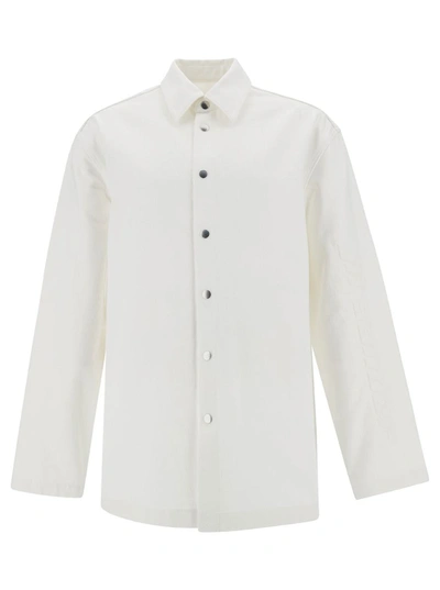 Shop Jil Sander White Shirt With Embossed Logo In Denim Man