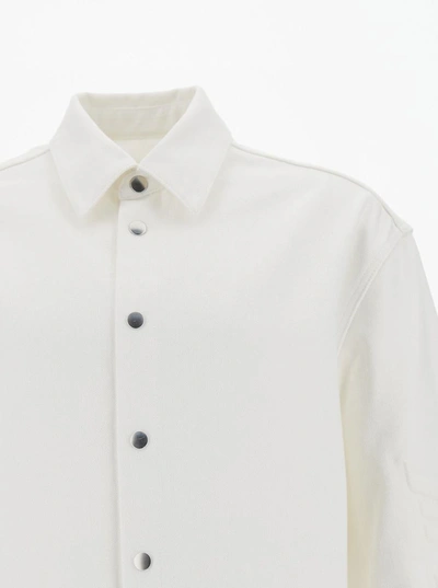 Shop Jil Sander White Shirt With Embossed Logo In Denim Man