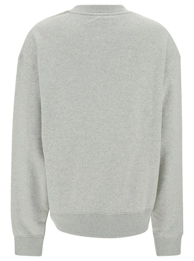 Shop Jil Sander Grey Crewneck Sweatshirt With Logo Lettering Print In Stretch Cotton Woman