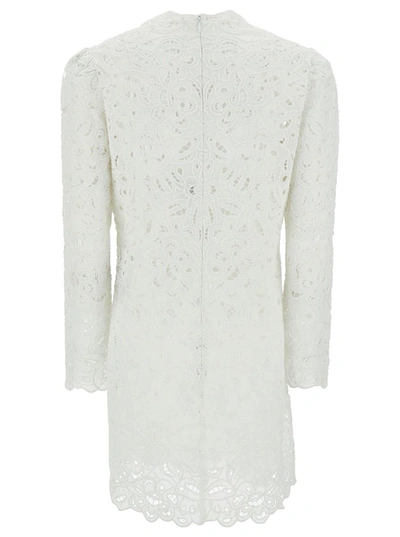 Shop Isabel Marant 'daphne' Mini White Dress With Flower Embroidery In Guipure Woman
