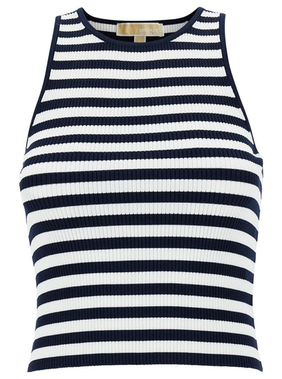 Shop Michael Michael Kors Blue And White Tank Top With Stripe Motif In Recycled Viscose Blend Woman