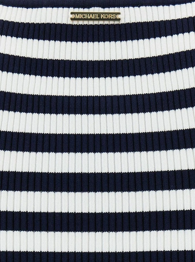 Shop Michael Michael Kors Blue And White Tank Top With Stripe Motif In Recycled Viscose Blend Woman