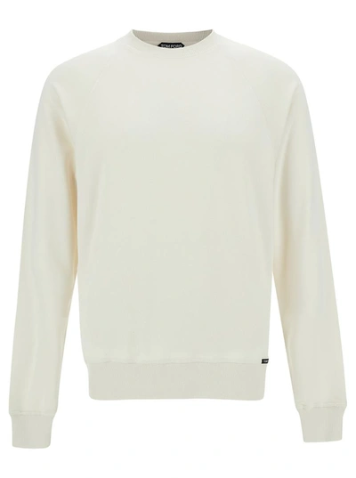 Shop Tom Ford White Crewneck Sweatshirt With Logo Patch In Modal Blend Man