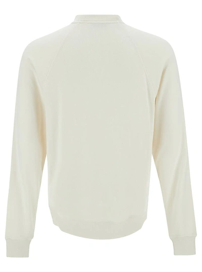Shop Tom Ford White Crewneck Sweatshirt With Logo Patch In Modal Blend Man