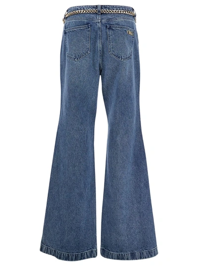 Michael Michael Kors Blue Flared Jeans With Chain Belt In Denim Woman In Beige