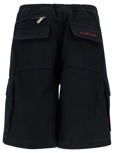 44 Label Group Black Cargo Bermuda Shorts With Logo Embroidery In Cotton Man In Black