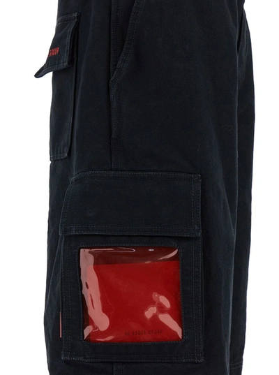44 Label Group Black Cargo Bermuda Shorts With Logo Embroidery In Cotton Man In Black