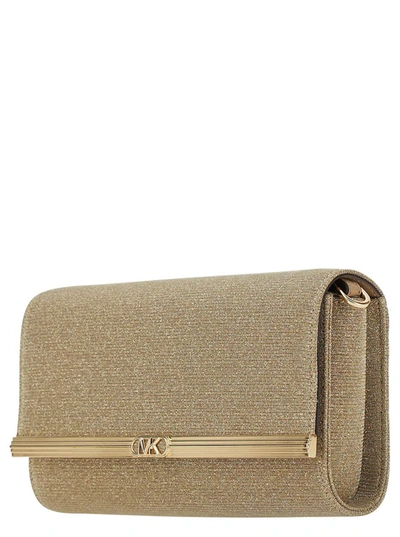 Shop Michael Michael Kors Gold-colored Pouch With Logo Plaque In Lurex Woman In Grey