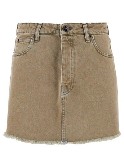 Shop Semicouture Beige Denim Mini Skirt In Cotton Woman