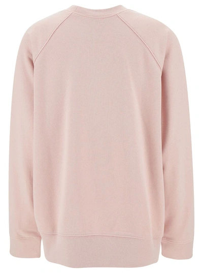 Shop Semicouture Pink Crewneck Sweatshirt With Logo Print In Cotton Woman