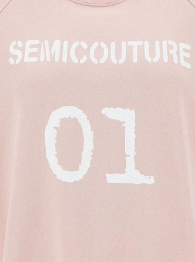 Shop Semicouture Pink Crewneck Sweatshirt With Logo Print In Cotton Woman