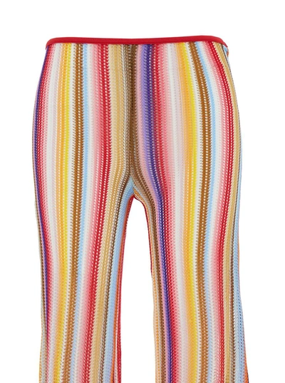 Shop Missoni Multicolor Flare Pants With Stripe Motif In Viscose Crochet Woman