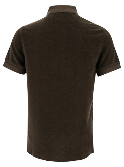 Shop Tom Ford Brown Polo Shirt With Tonal Logo Embroidery In Cotton Blend Man