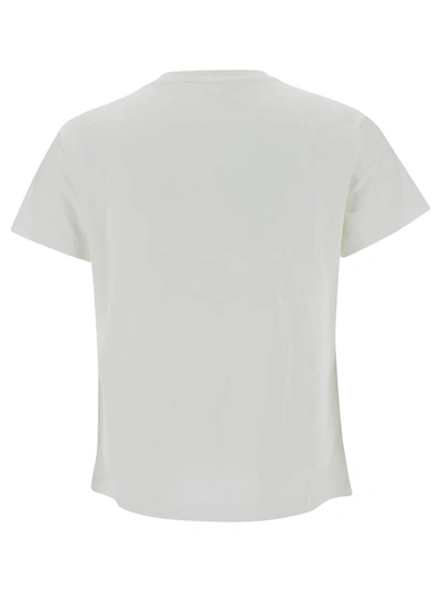 Shop Pinko White Crewneck T-shirt With Rhinestone Love Birds In Cotton Woman