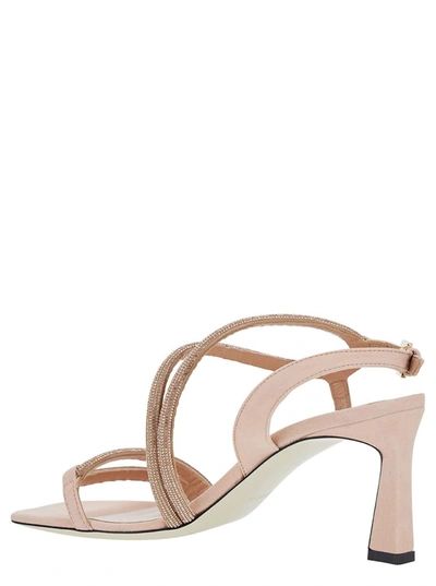 Shop Pollini 'bling Bling' Pink Sandals With Rhinestone Detail In Suede Woman