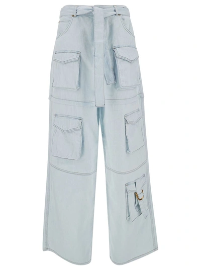 Shop Pinko Light Blue Cargo Pants With Matching Belt In Cotton Woman