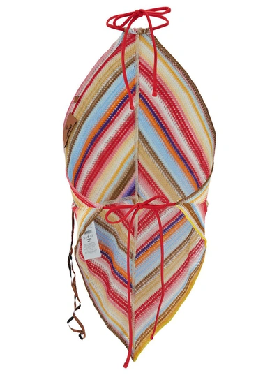 Shop Missoni Multicolor Halterneck Top With Stripe Motif In Viscose Crochet Woman