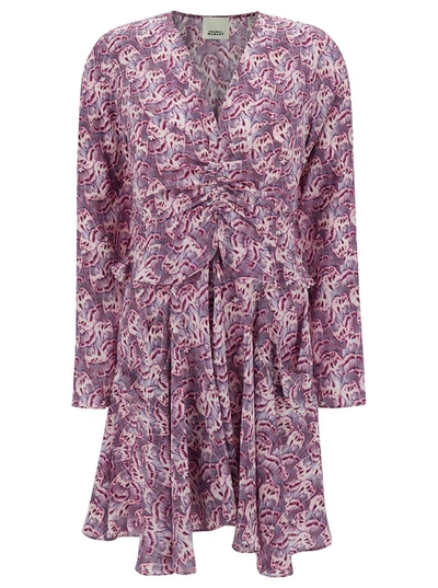 Shop Isabel Marant Mini Pink Dress With All-over Graphic Print In Stretch Silk Woman