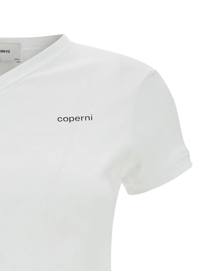Shop Coperni White T-shirt With V Neckline And Logo In Cotton Woman