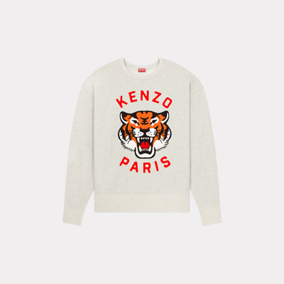 Shop Kenzo Lucky Tiger' Embroidered Oversized Genderless Sweatshirt Pale Gray In Gris Clair