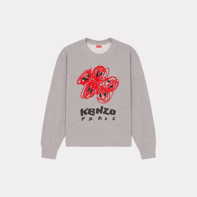 Shop Kenzo Sweatshirt Brodé ' Drawn Varsity' Homme Gris Perle In Pearl Gray