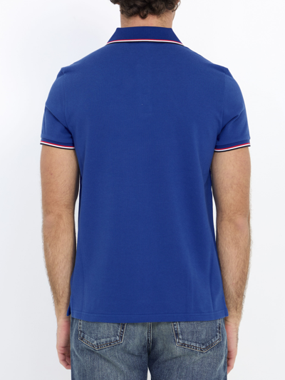 Shop Moncler Cotton Polo Shirt With Logo In Light Blue