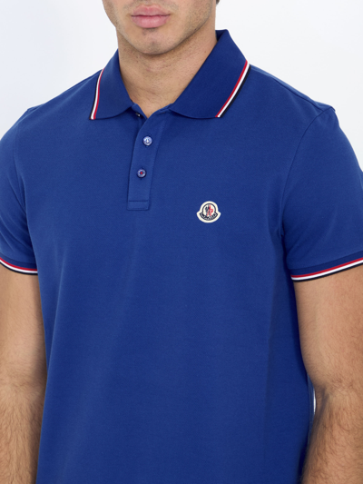 Shop Moncler Cotton Polo Shirt With Logo In Light Blue