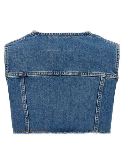 Shop Philosophy Di Lorenzo Serafini Denim Cropped Vest In Blue