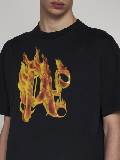 Shop Palm Angels Burning Monogram T-shirt In Nero