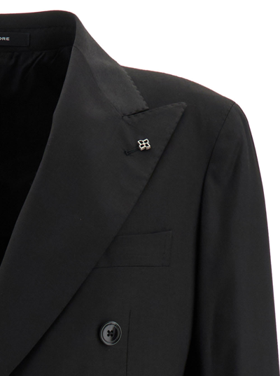 Shop Tagliatore Black Double-breasted Jacket With Peak Revers In Wool Blend Man