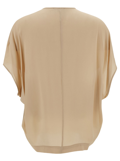 Shop Semicouture Gabrielle Beige Blouse Shirt With V Neckline In Silk Blend Woman