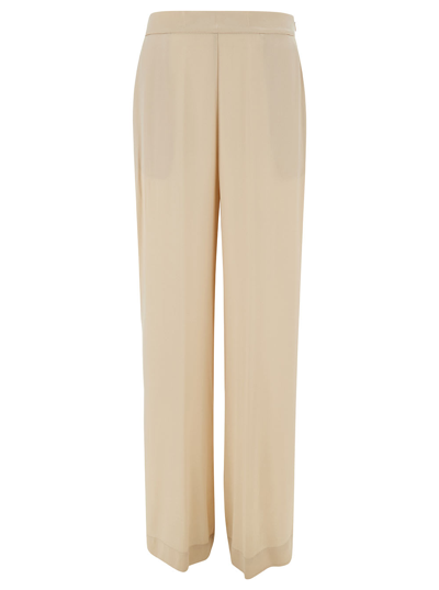 Shop Semicouture Emerson Beige Straight Loose Pants In Acetate And Silk Blend Woman