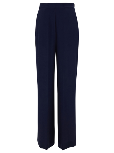 Shop Semicouture Emerson Blue Straight Loose Pants In Acetate And Silk Blend Woman