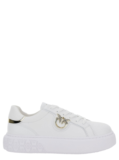 Shop Pinko White Low Top Sneakers With Love Birds Diamond Cut In Leather Woman