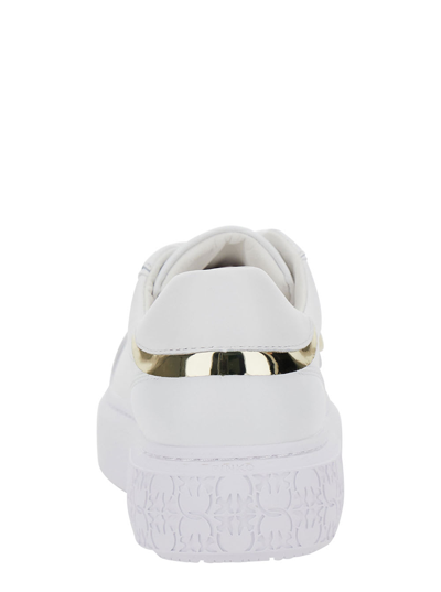 Shop Pinko White Low Top Sneakers With Love Birds Diamond Cut In Leather Woman