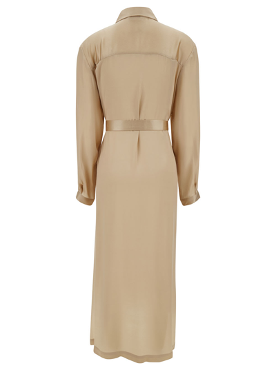 Shop Semicouture Philipa Long Champagne Chemisier Dress With Belt In Acetate And Silk Blend Woman In Beige