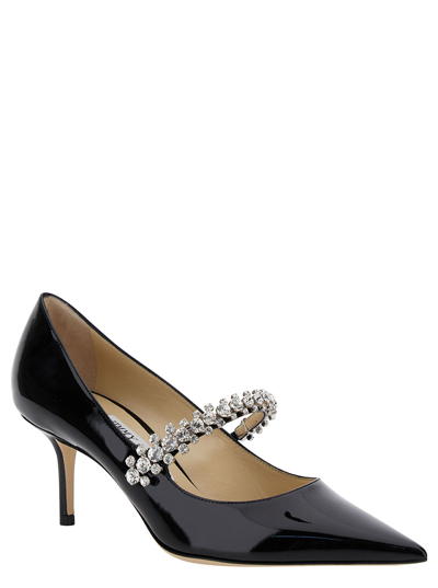 Shop Jimmy Choo Bing Pump Black Pumps With Crystal Strap In Patent Leather Woman