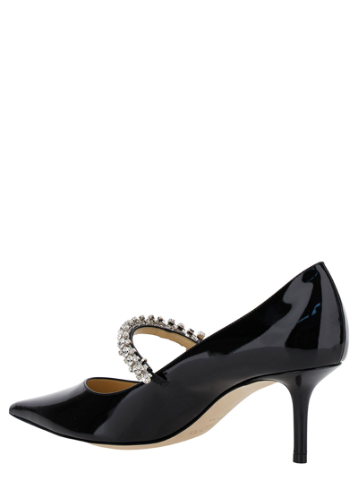 Shop Jimmy Choo Bing Pump Black Pumps With Crystal Strap In Patent Leather Woman
