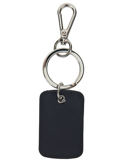 Shop Apc Black Key Ring With Engraved Logo In Nylon Man
