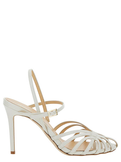 Shop Semicouture White Sandals With Front Cage In Patent Leather Woman