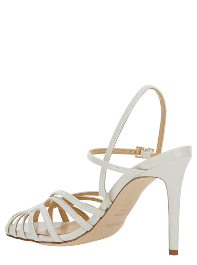 Shop Semicouture White Sandals With Front Cage In Patent Leather Woman