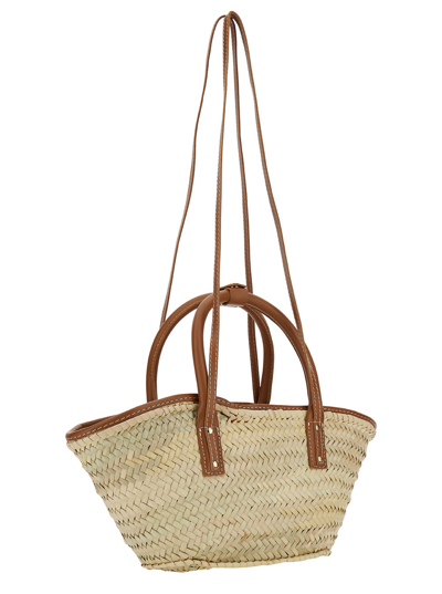 Shop Jacquemus Beige Bucket Bag With Leather Details And Logo In Straw Woman